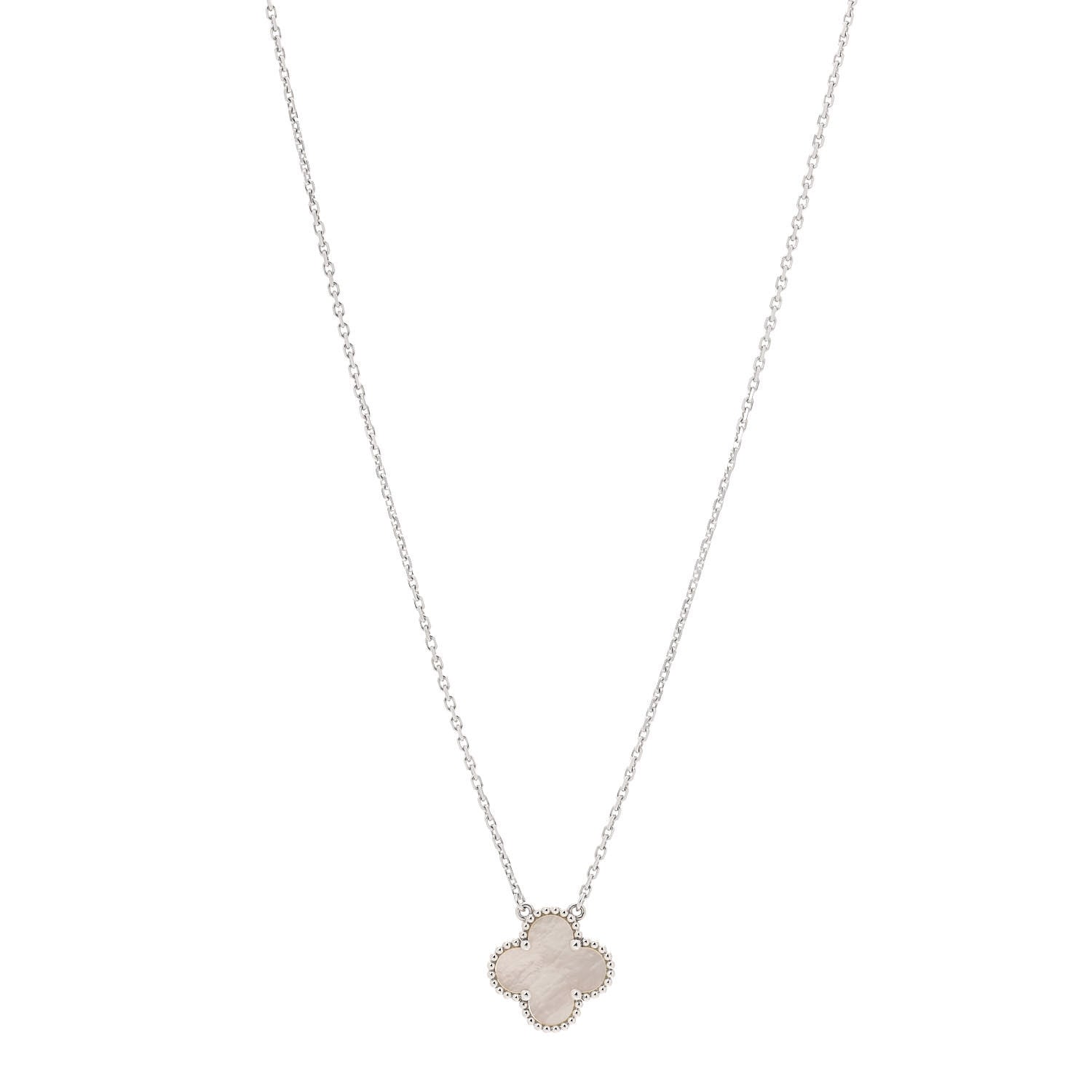 Van Cleef & Arpels 18K White Gold Mother of Pearl Vintage Alhambra Pendant Necklace 1 of 7
