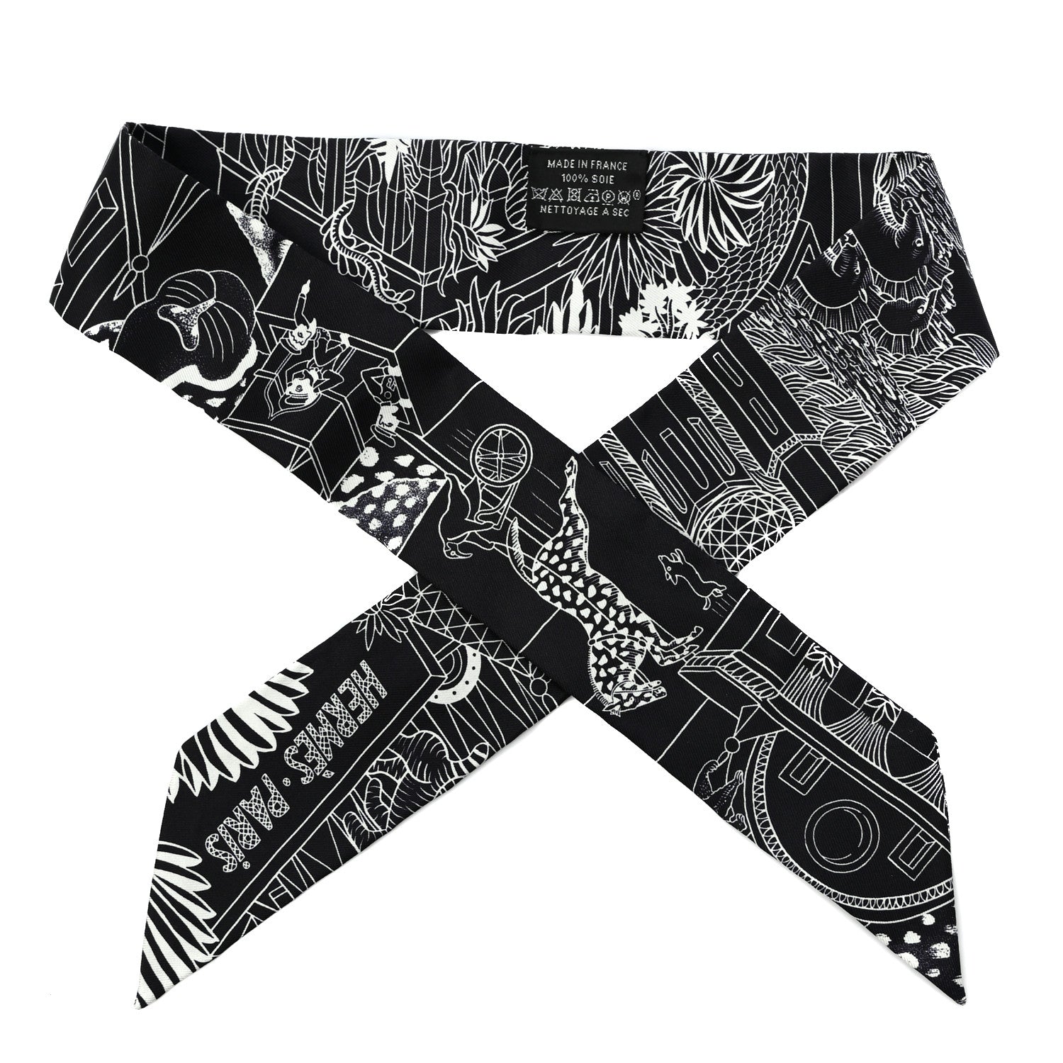 Hermes Silk Animapolis Twilly Black White 1 of 4