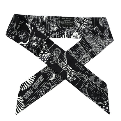 Hermes Silk Animapolis Twilly Black White 1 of 4