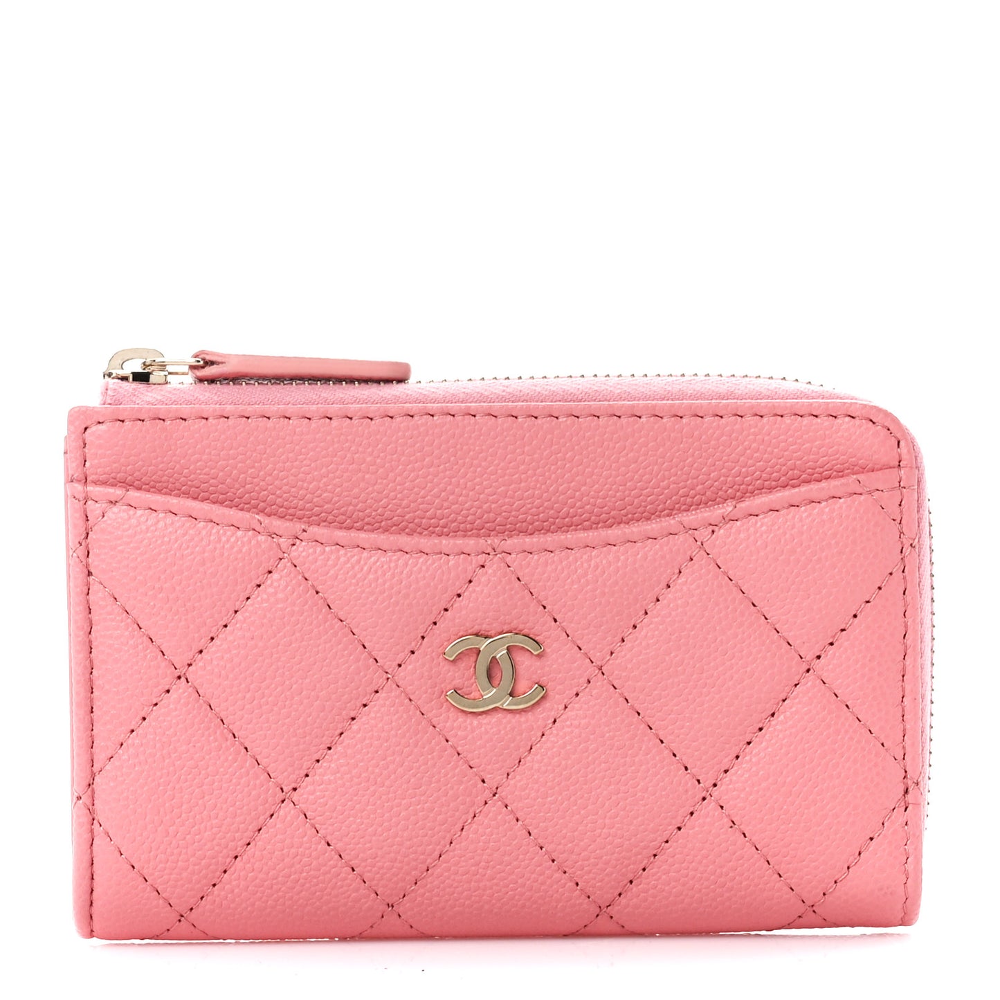 Caviar Quilted CC Zip Around Card Holder Pink