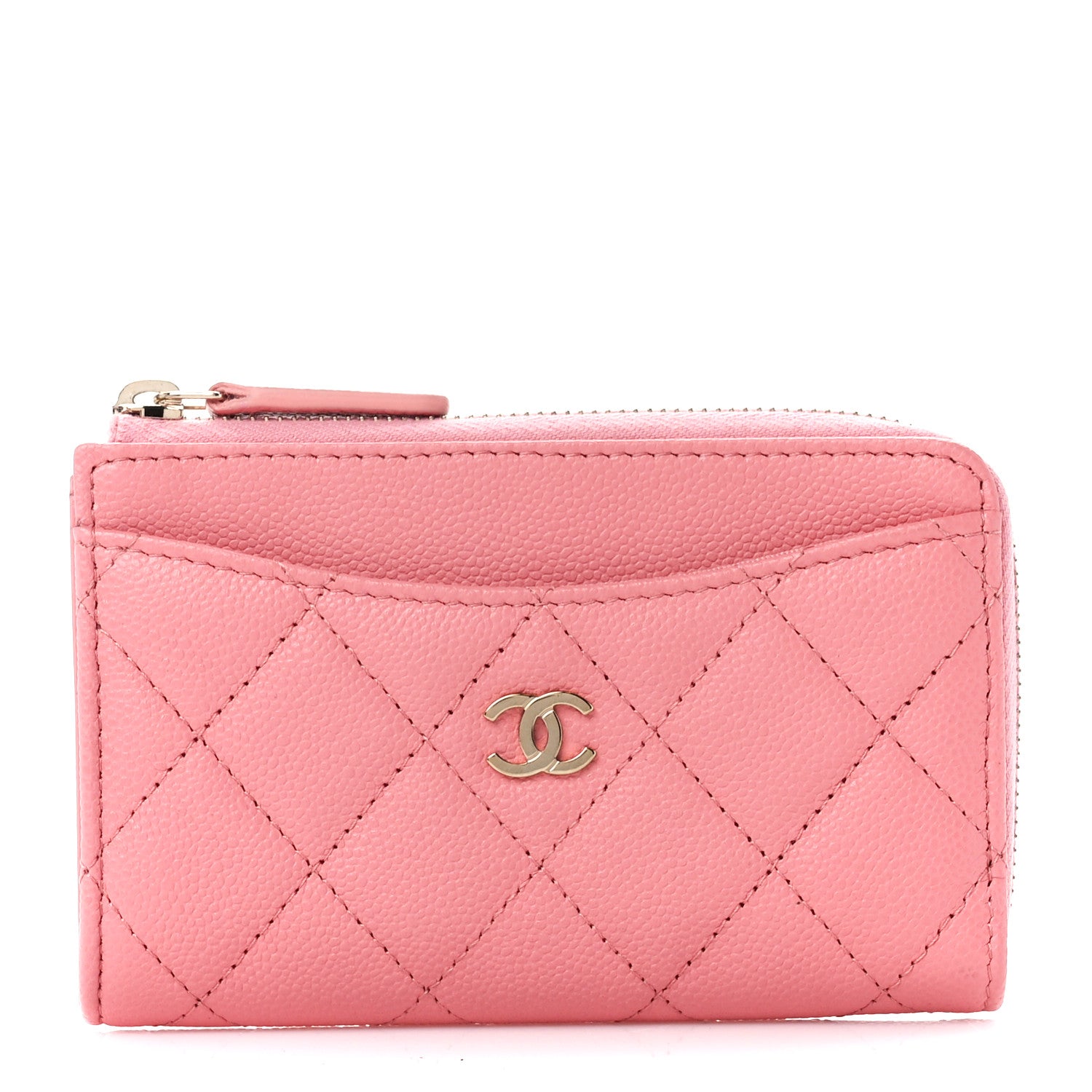 Chanel Caviar Quilted CC Zip Around Card Holder Pink 1 of 11