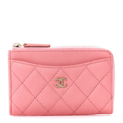 Chanel Caviar Quilted CC Zip Around Card Holder Pink 1 of 11