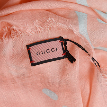 Gucci Modal Silk GG Writers Fringe Shawl Old Rose Sky Blue 4 of 4