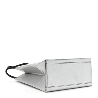 Balenciaga Metallic Squared Calfskin Logo North South Shopper Tote XXS Silver 4 of 12