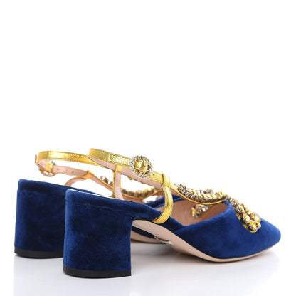 Gucci Velvet Crystal Bat Pumps 37 Blue 4 of 8