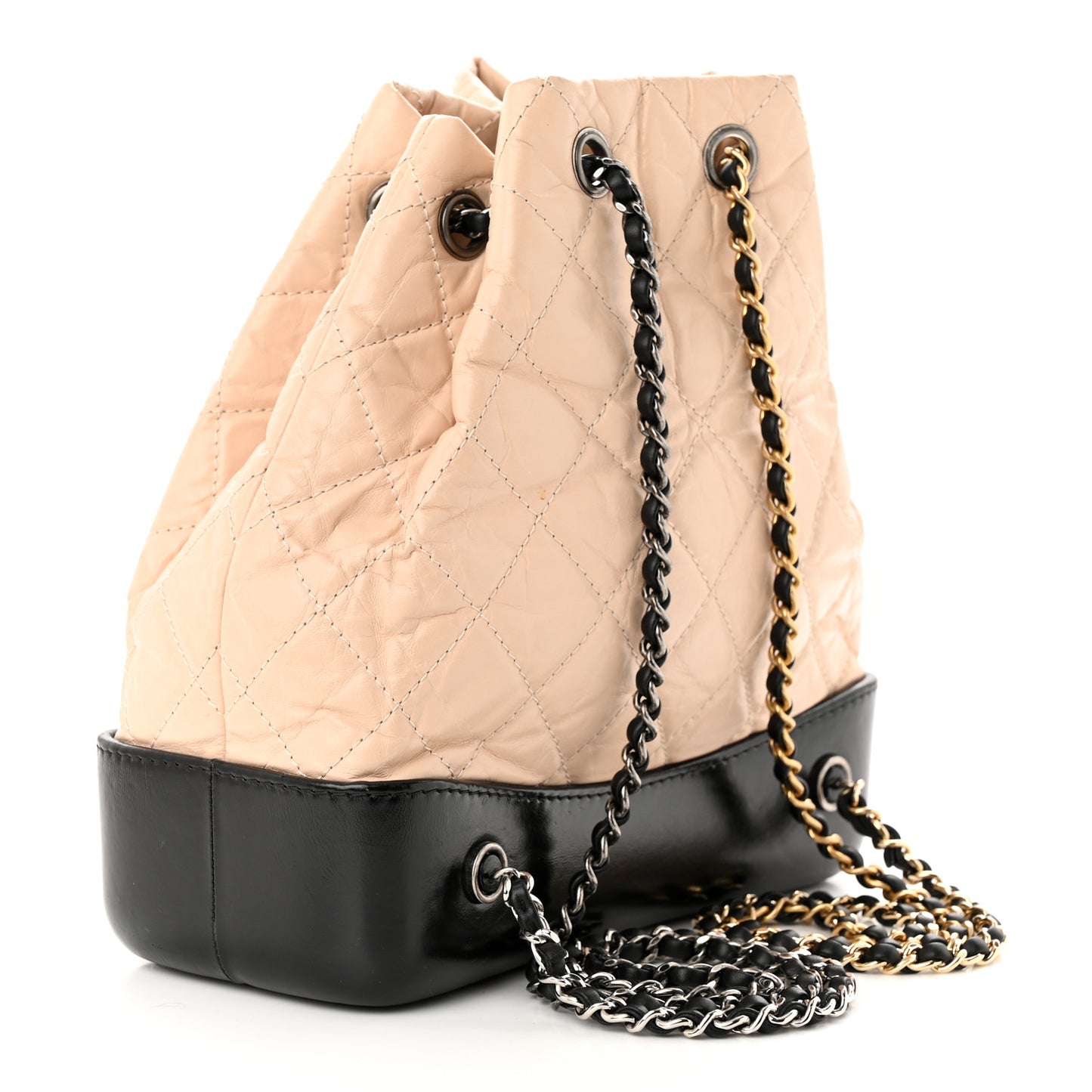 Aged Calfskin Quilted Small Gabrielle Backpack Beige Black