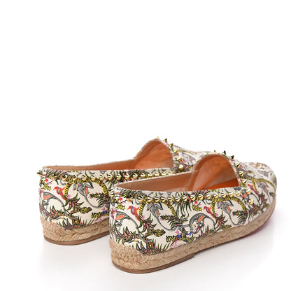 Christian Louboutin Canvas Loubi Jungle Print Ares Spikes Flat Espadrilles 41 Ivory 4 of 9