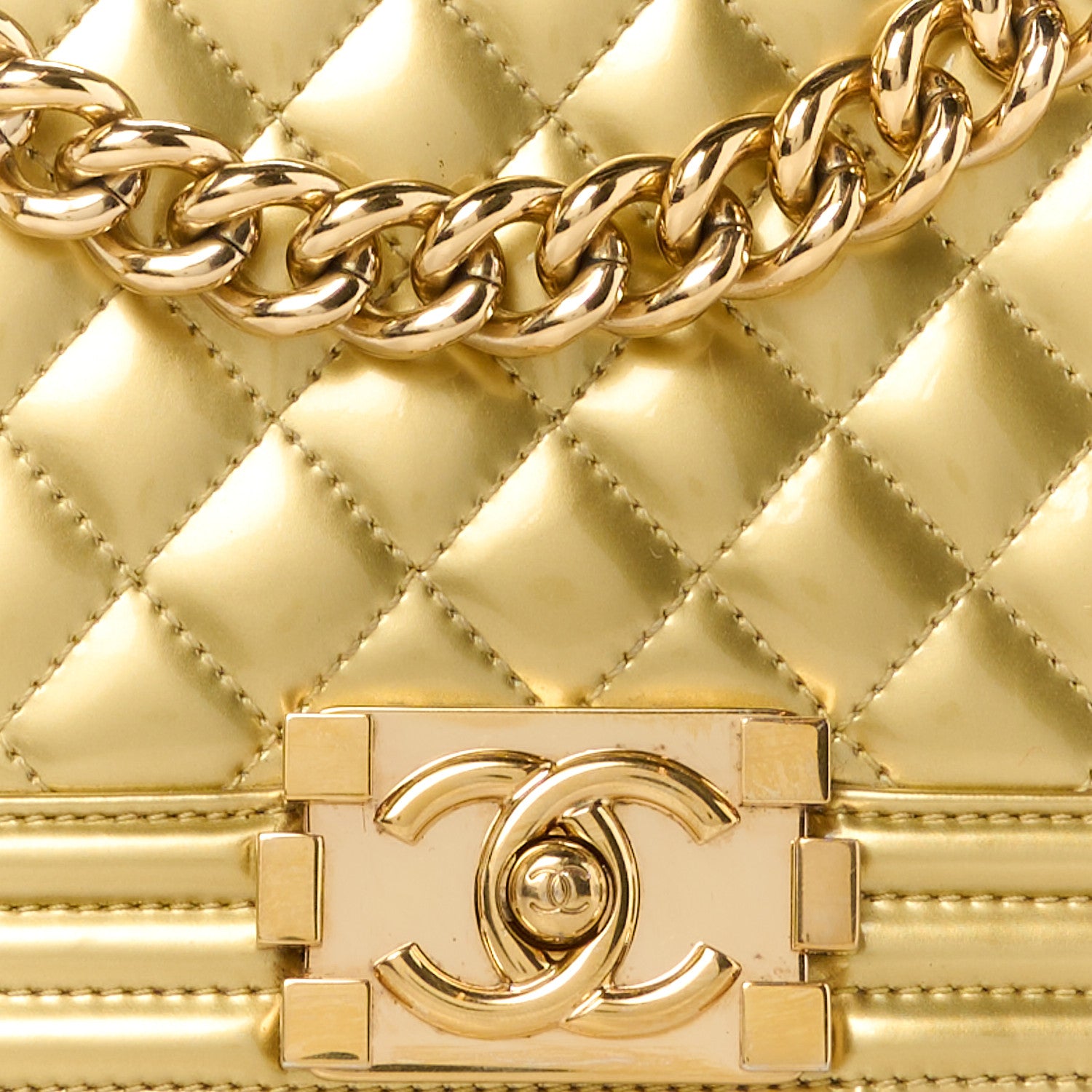 Chanel Metallic Patent Calfskin Quilted Medium Boy Flap Gold 8 of 10