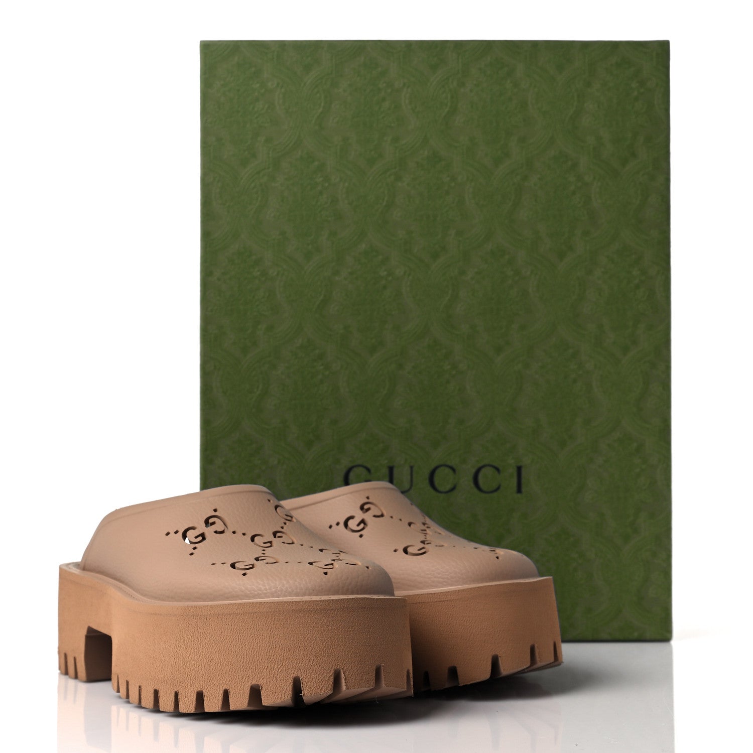 Gucci Rubber GG Monogram Perforated Elea Platform 55mm Lug Sole Sandals 36 Vintage Camel 9 of 9
