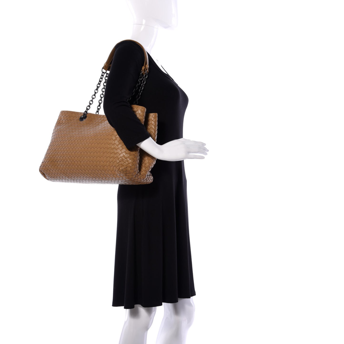 Nappa Intrecciato Large Classic Chain Strap Tote Almond