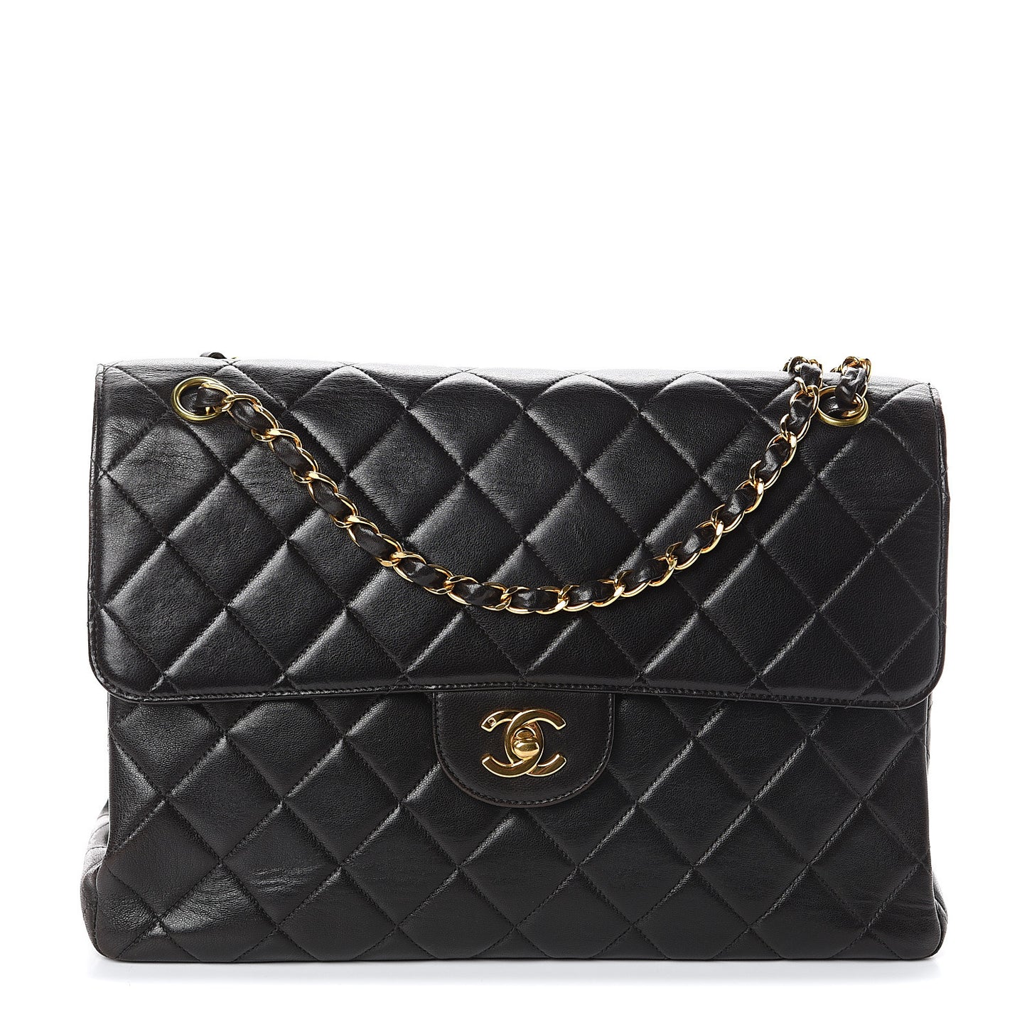 Lambskin Quilted Jumbo Double Sided Flap Black