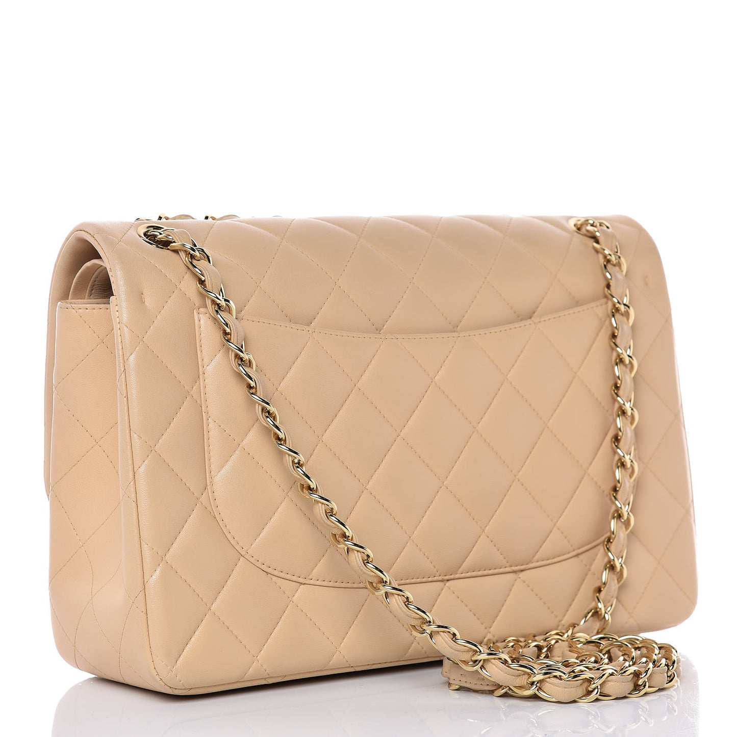 Lambskin Quilted Jumbo Double Flap Beige Clair
