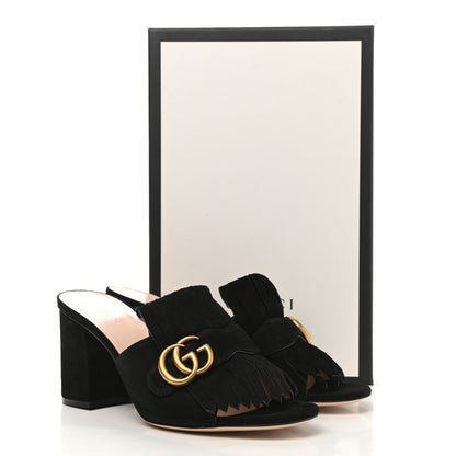 Gucci Kid Scamosciato GG Marmont Fringe 75mm Slide Sandals 39.5 Black 9 of 9