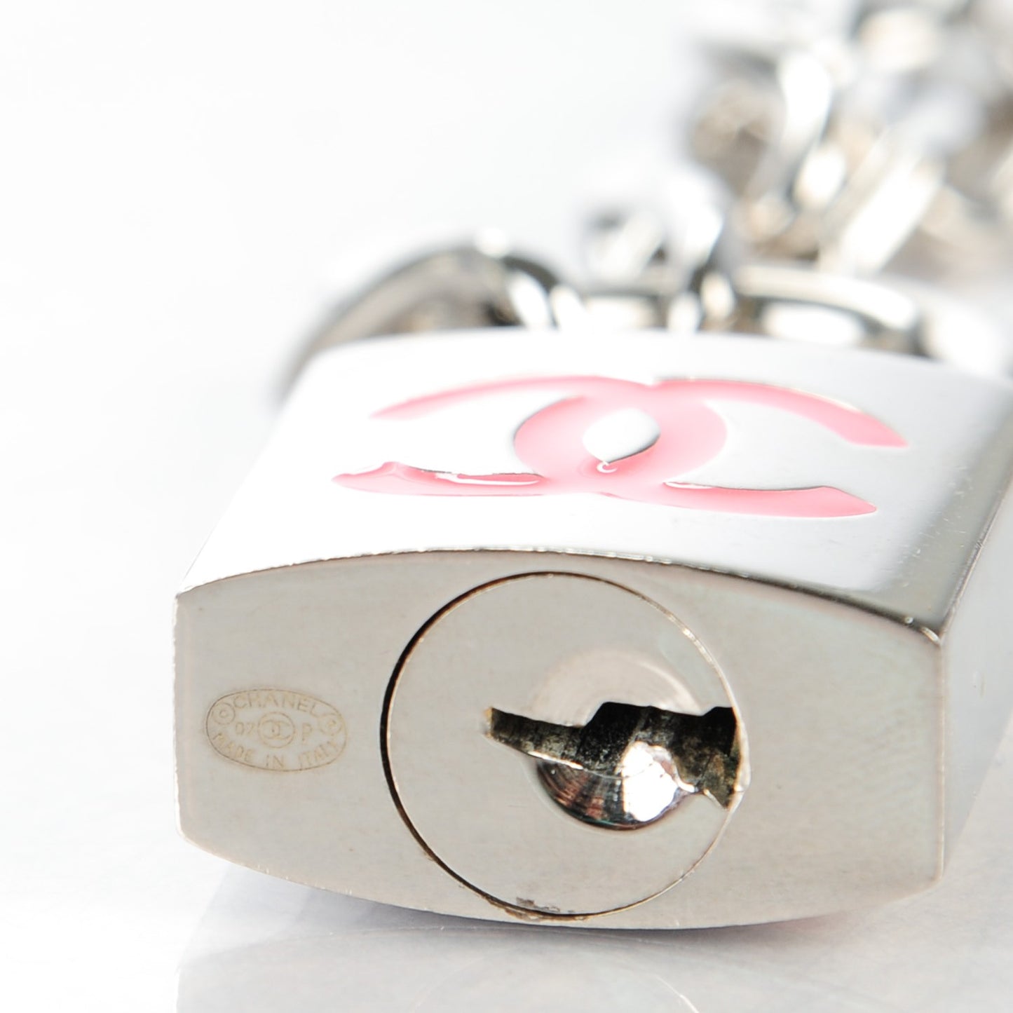 Enamel CC Padlock Chain Lock Charm Belt Pink Silver