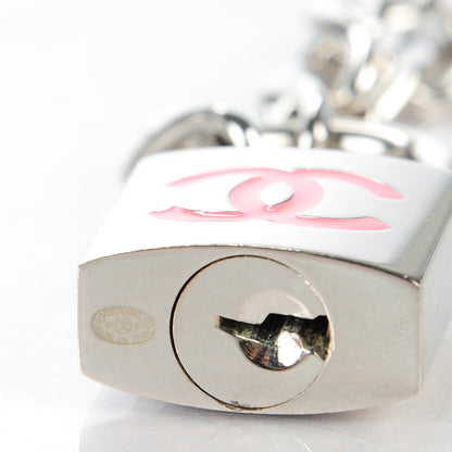 Chanel Enamel CC Padlock Chain Lock Charm Belt Pink Silver 5 of 5