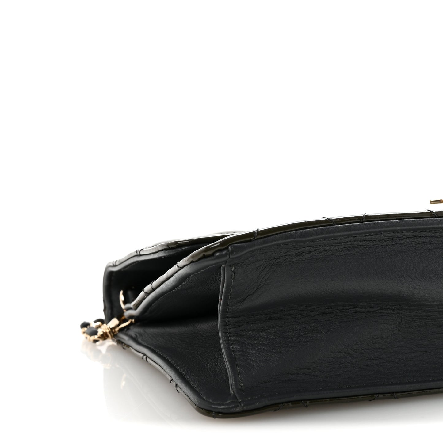 Patent Quilted Golden Class Wallet on Chain WOC Dark Grey