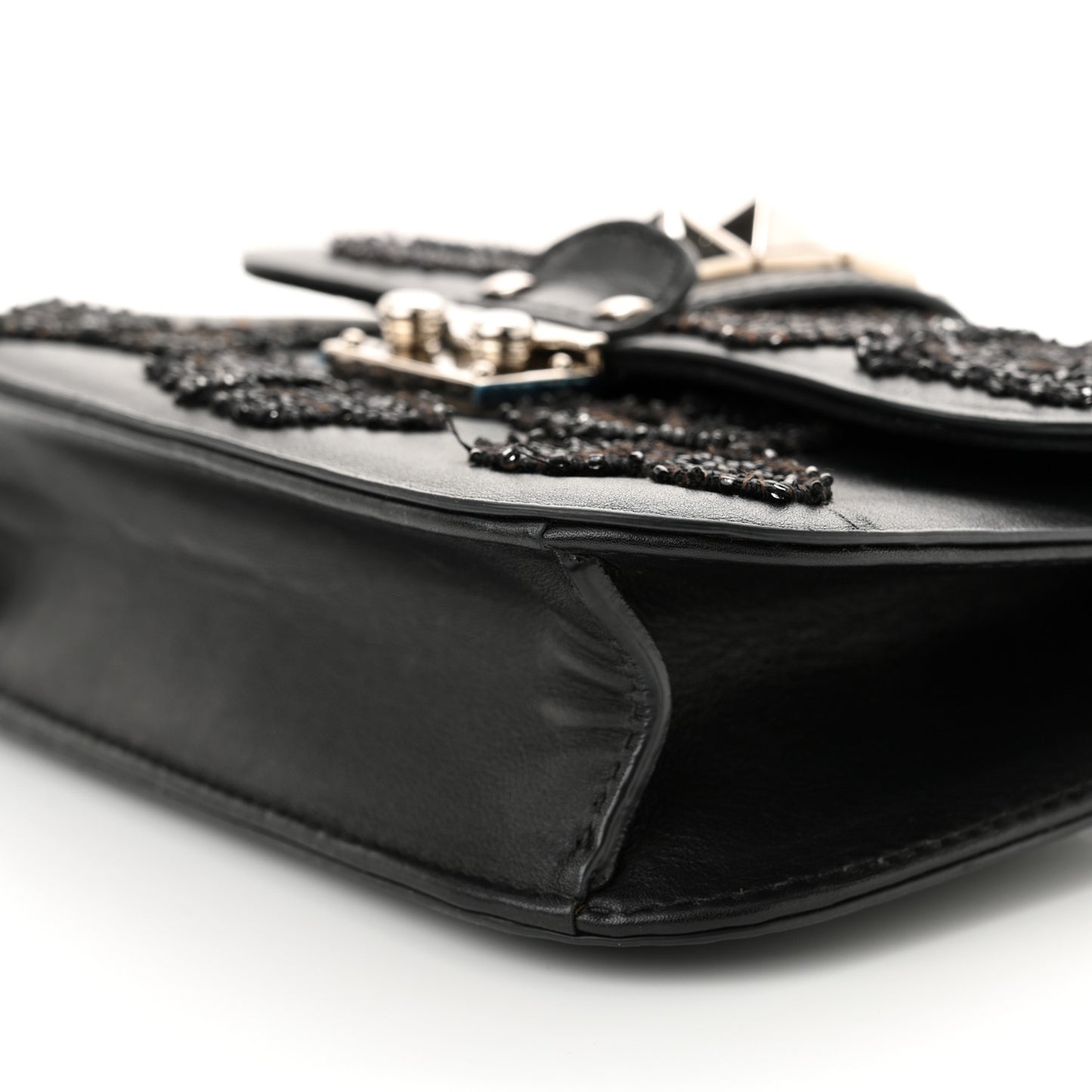 Vitello Beaded Butterfly Small Glam Lock Rockstud Flap Black