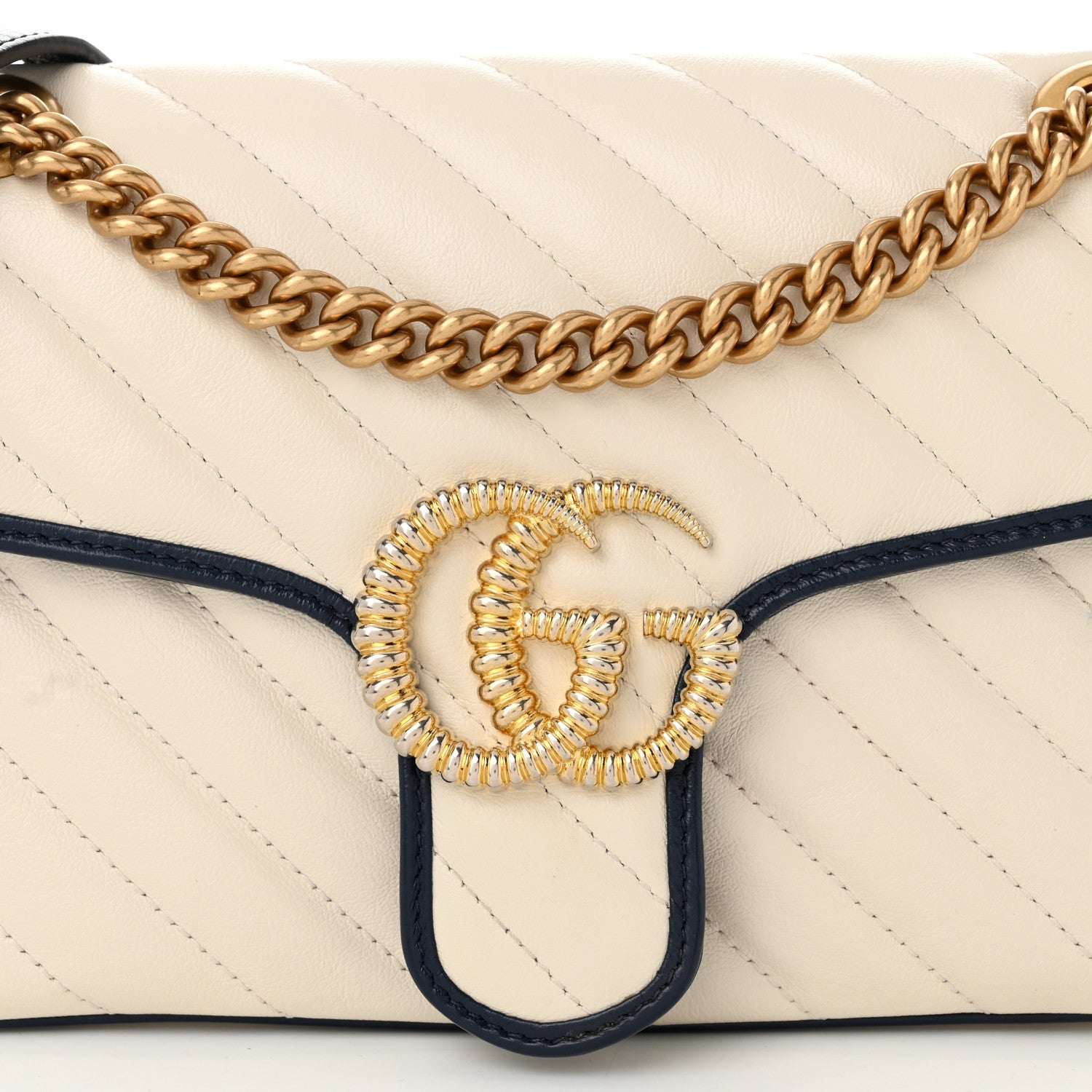 Gucci Vintage Effect Calfskin Matelasse Diagonal Small Torchon GG Marmont Shoulder Bag Mystic White Blue Agata 8 of 10