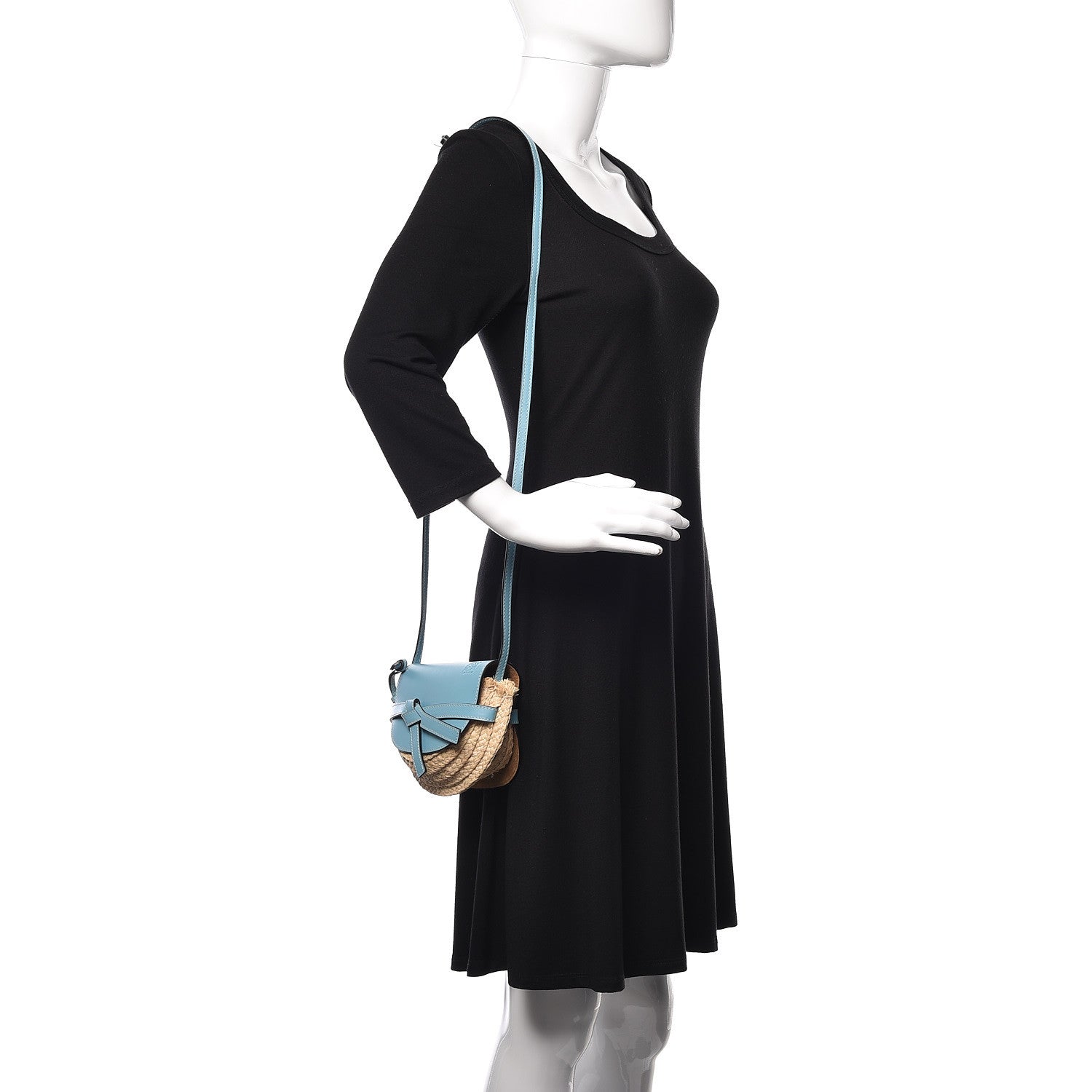 Loewe Calfskin Raffia Mini Gate Crossbody Bag Light Blue Natural 2 of 9