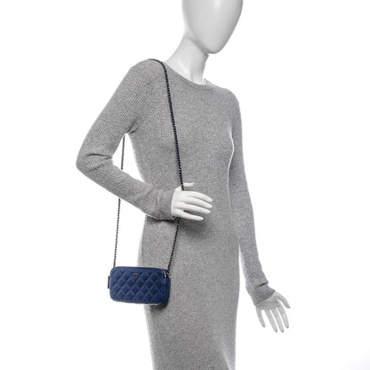 Chanel Lambskin Quilted Small Clutch With Chain Blue 2 of 7
