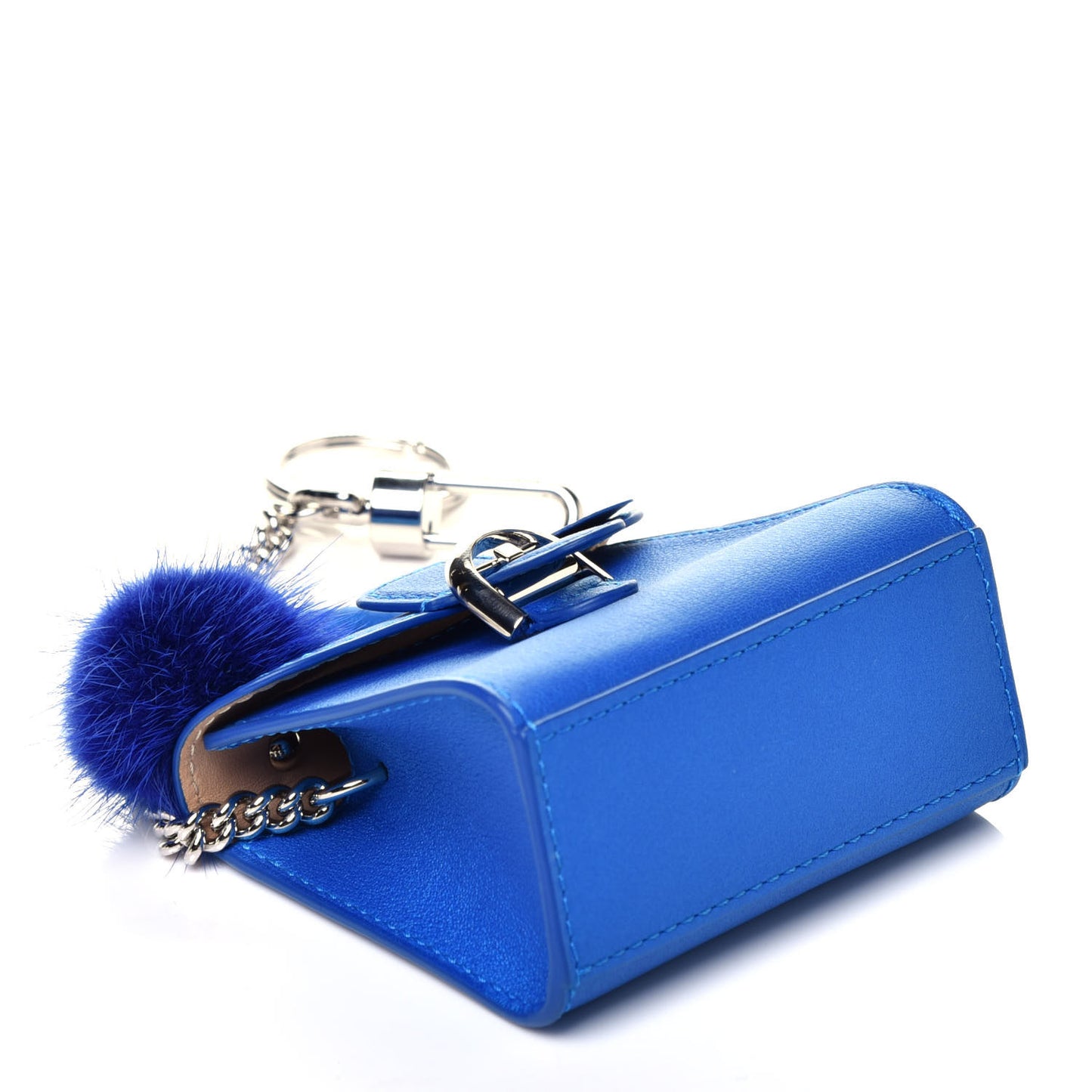 Metallic Grained Calfskin Ribbon Brillant Bag Charm Satin Electric