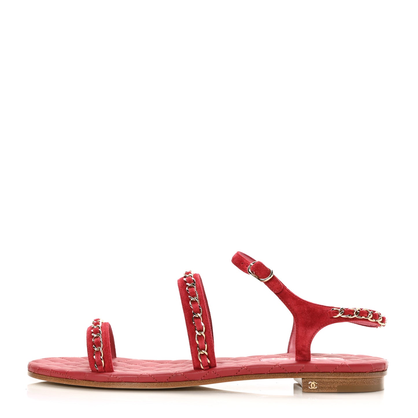 Suede Calfskin Chain Sandals 42 Red