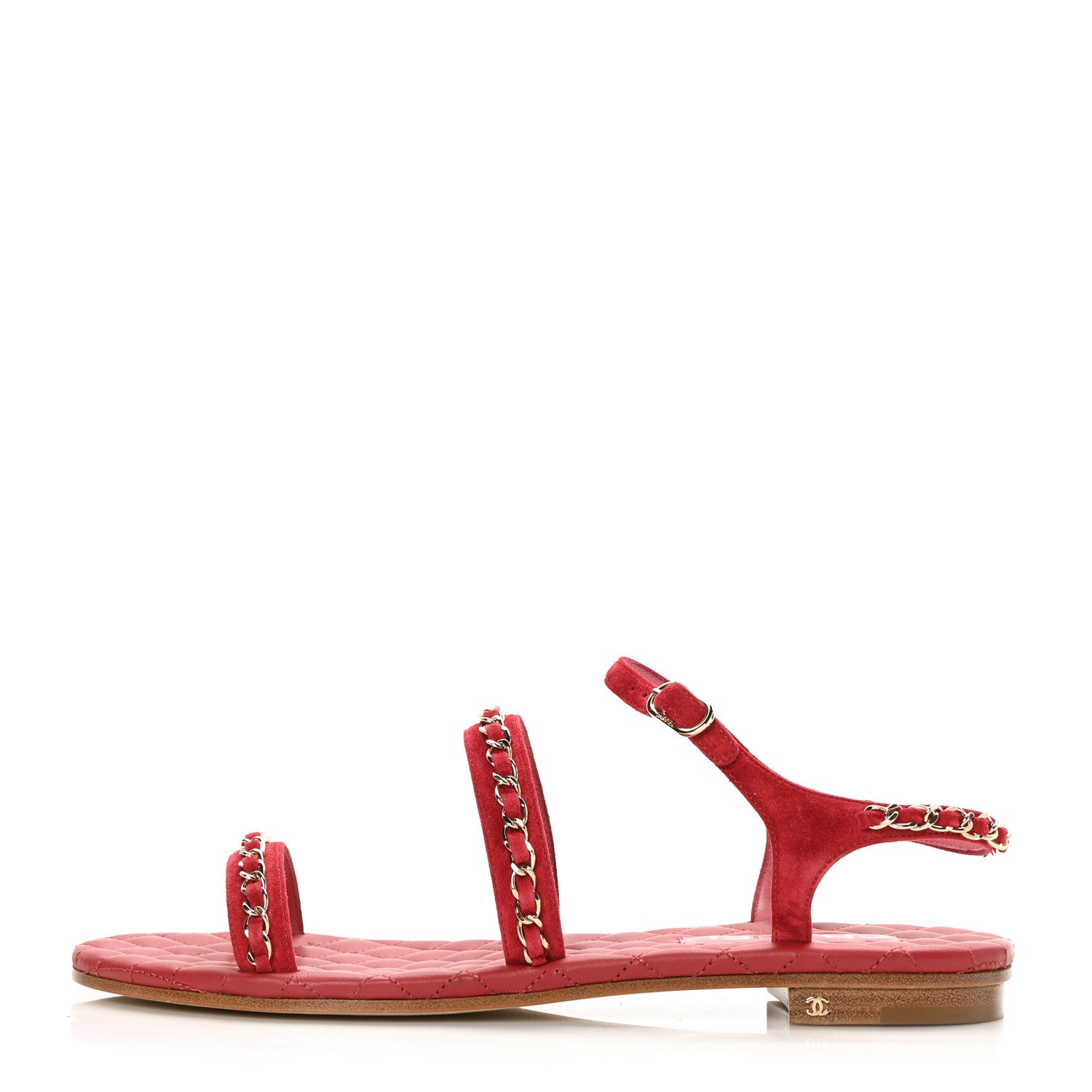 Chanel Suede Calfskin Chain Sandals 42 Red 1 of 9