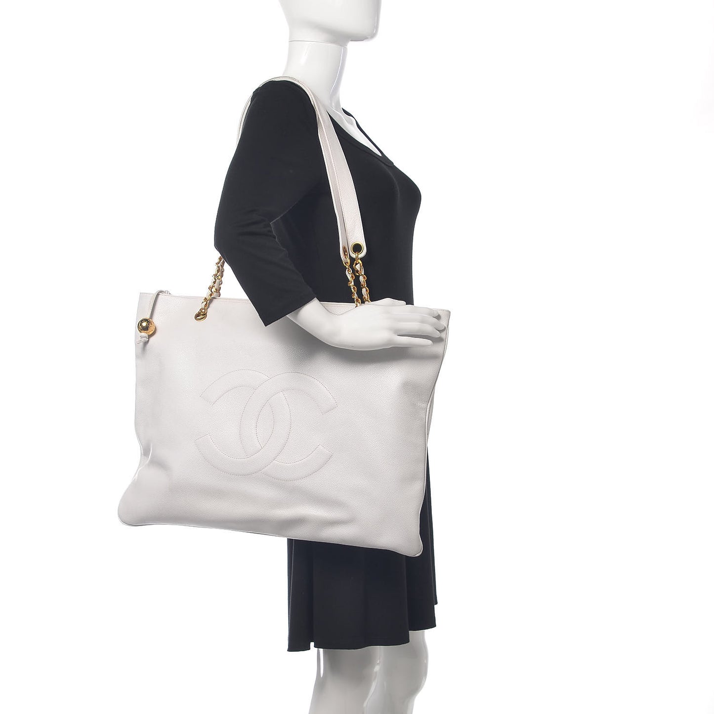 Caviar Large CC Shoulder Bag White