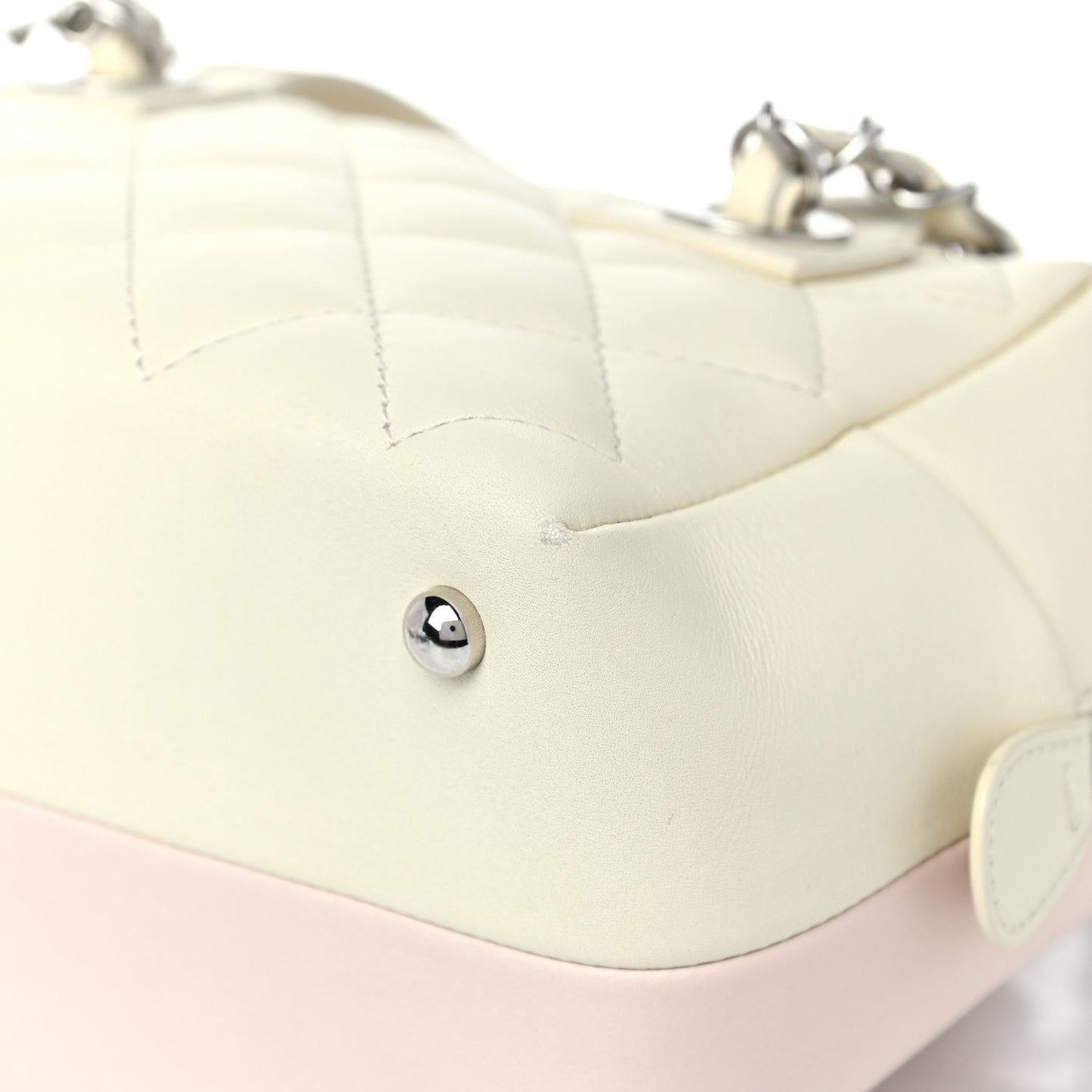 Calfskin Quilted Feather Weight Bowling Bag Ivory Light Pink