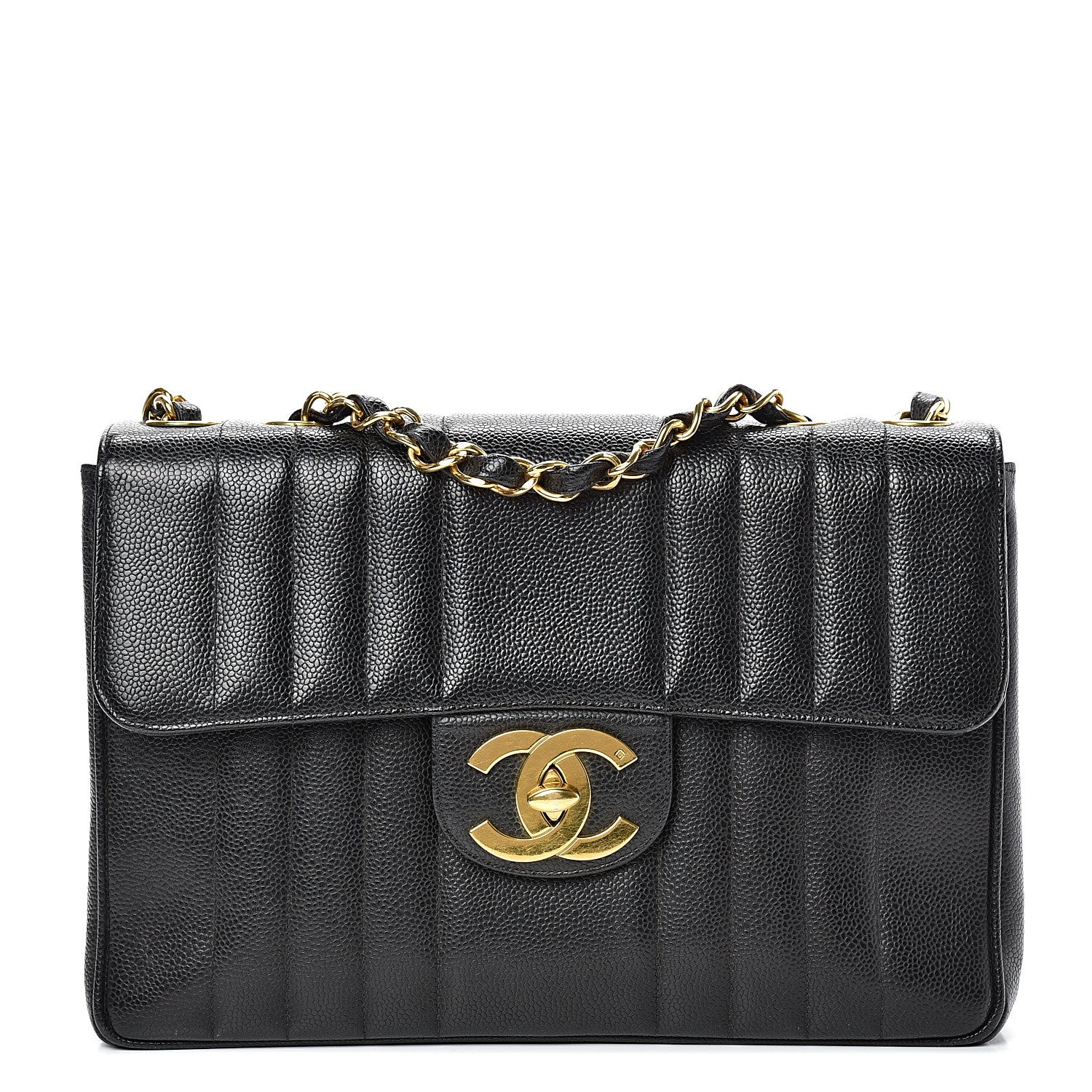 Chanel Caviar Vertical Quilted Jumbo Single Flap Black 1 of 19