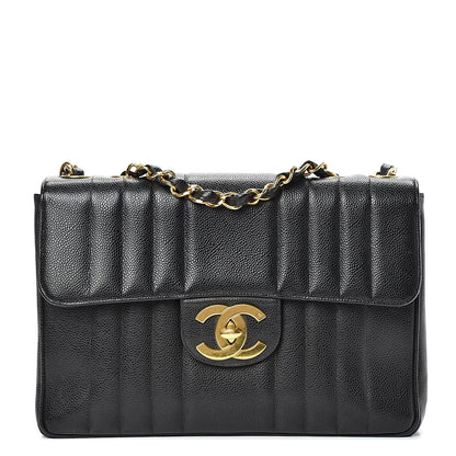 Chanel Caviar Vertical Quilted Jumbo Single Flap Black 1 of 19