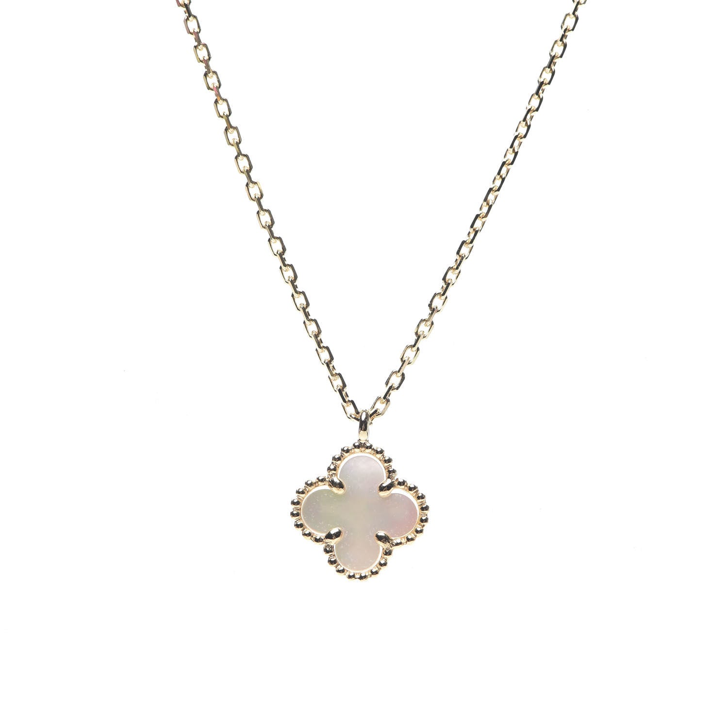 Van Cleef & Arpels 18K Yellow Gold Mother of Pearl Sweet Alhambra Pendant Necklace 3 of 7