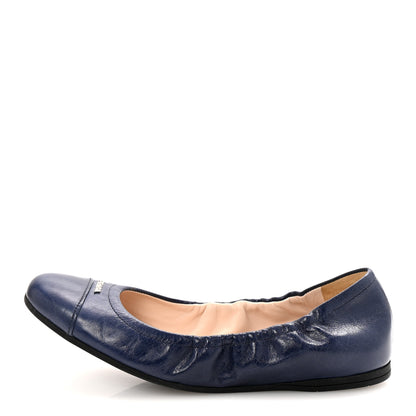 Prada Vitello Shine Logo Ballet Flats 36 Denim 1 of 9