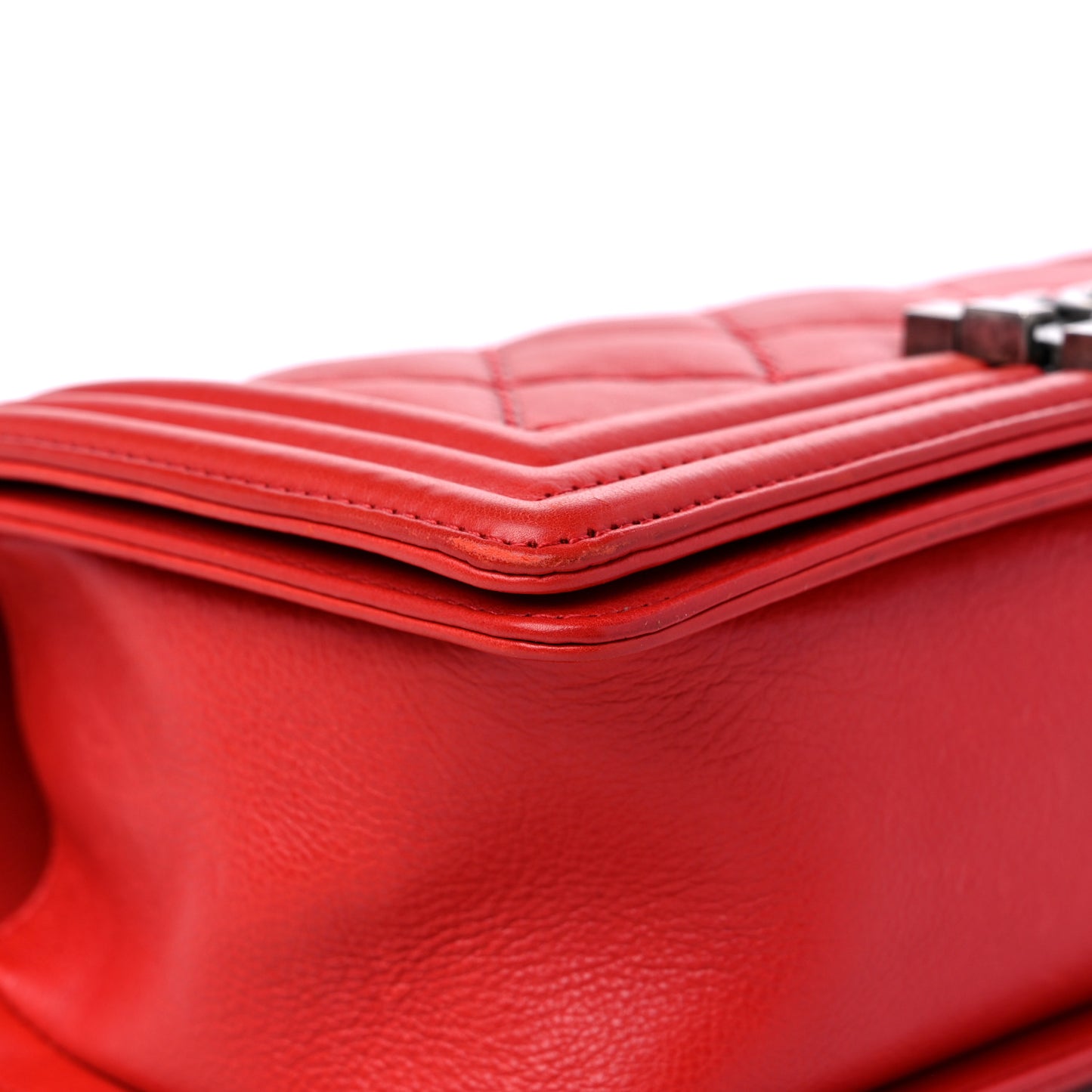 Calfskin Quilted Double Stitch Medium Boy Flap Red