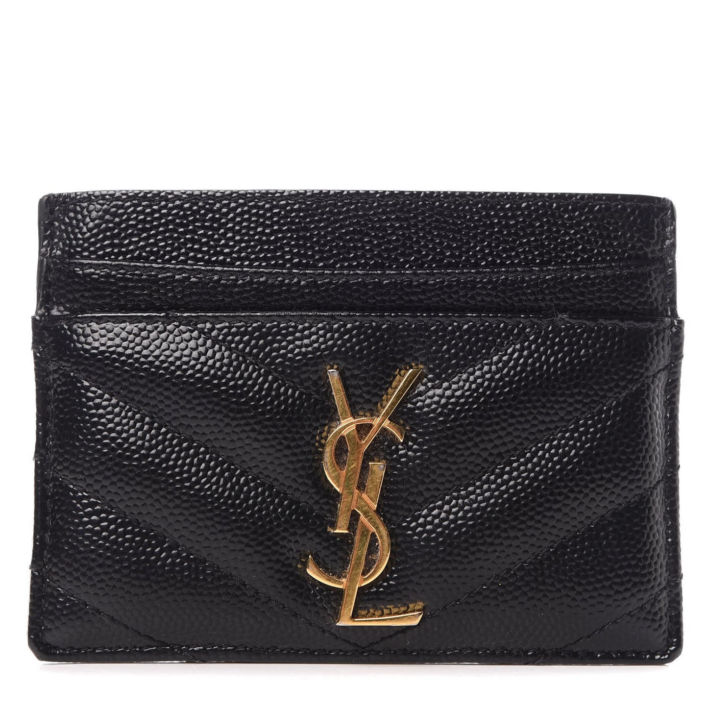 Grain De Poudre Matelasse Chevron Monogram Credit Card Case Black