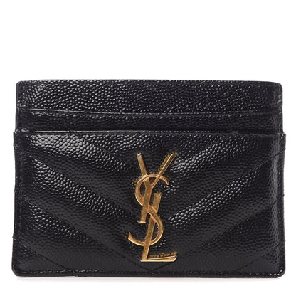 Saint Laurent Grain De Poudre Matelasse Chevron Monogram Credit Card Case Black 1 of 9
