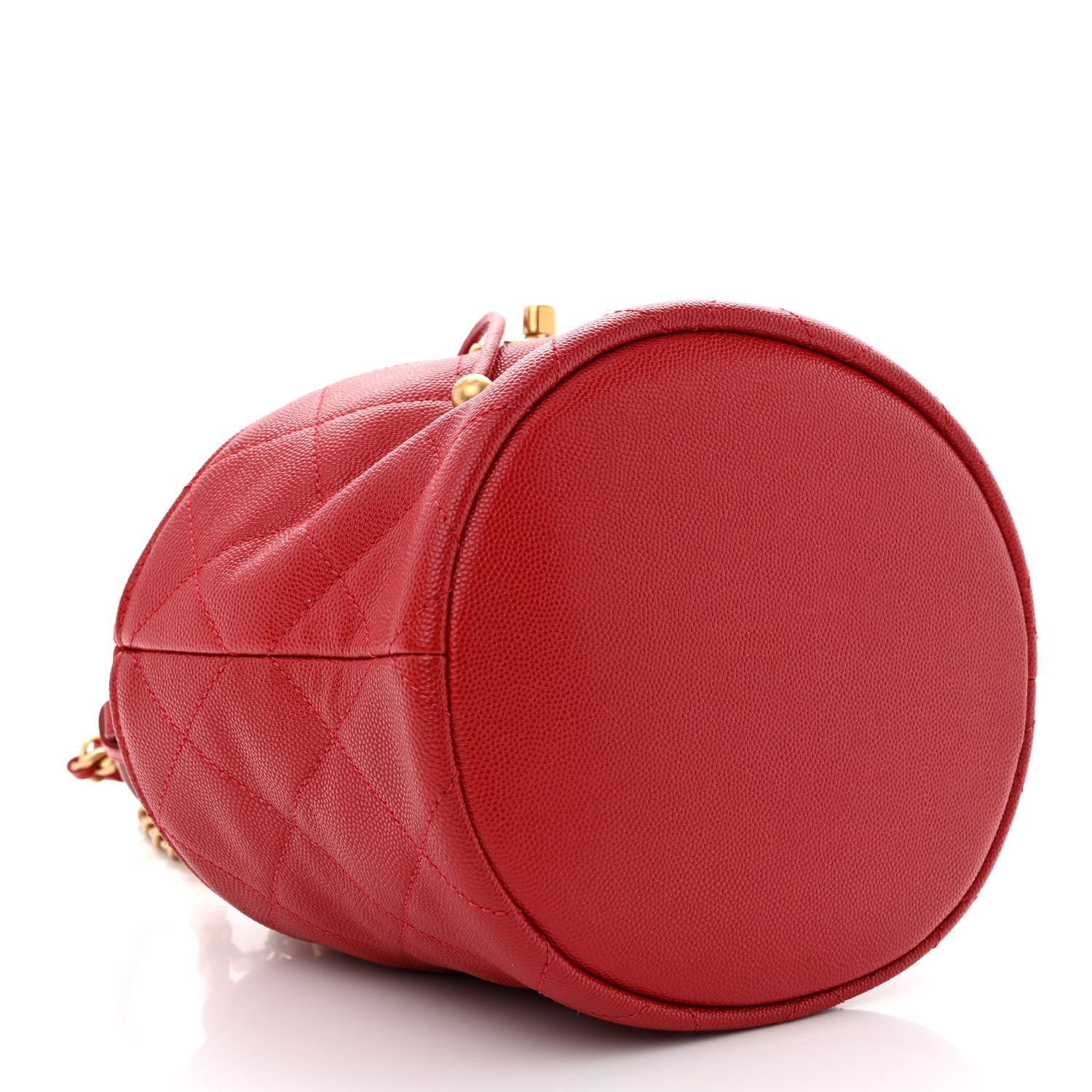 Chanel Caviar Suede Quilted Drawstring Bucket Bag Dark Red 4 of 10