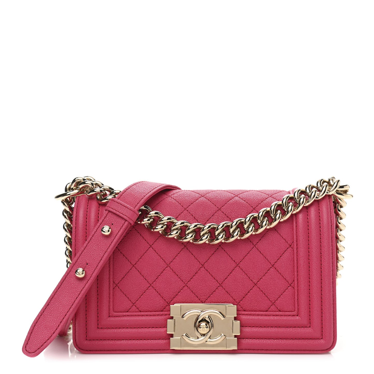 Caviar Quilted Small Boy Flap Fuchsia