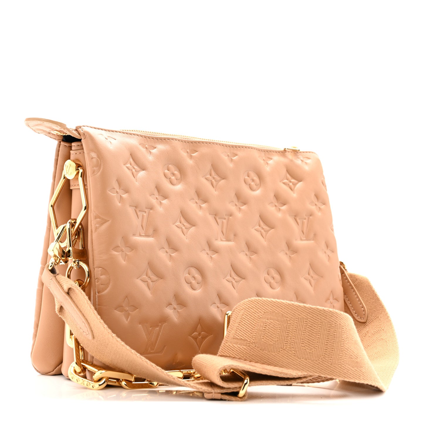 Lambskin Embossed Monogram Coussin PM Camel