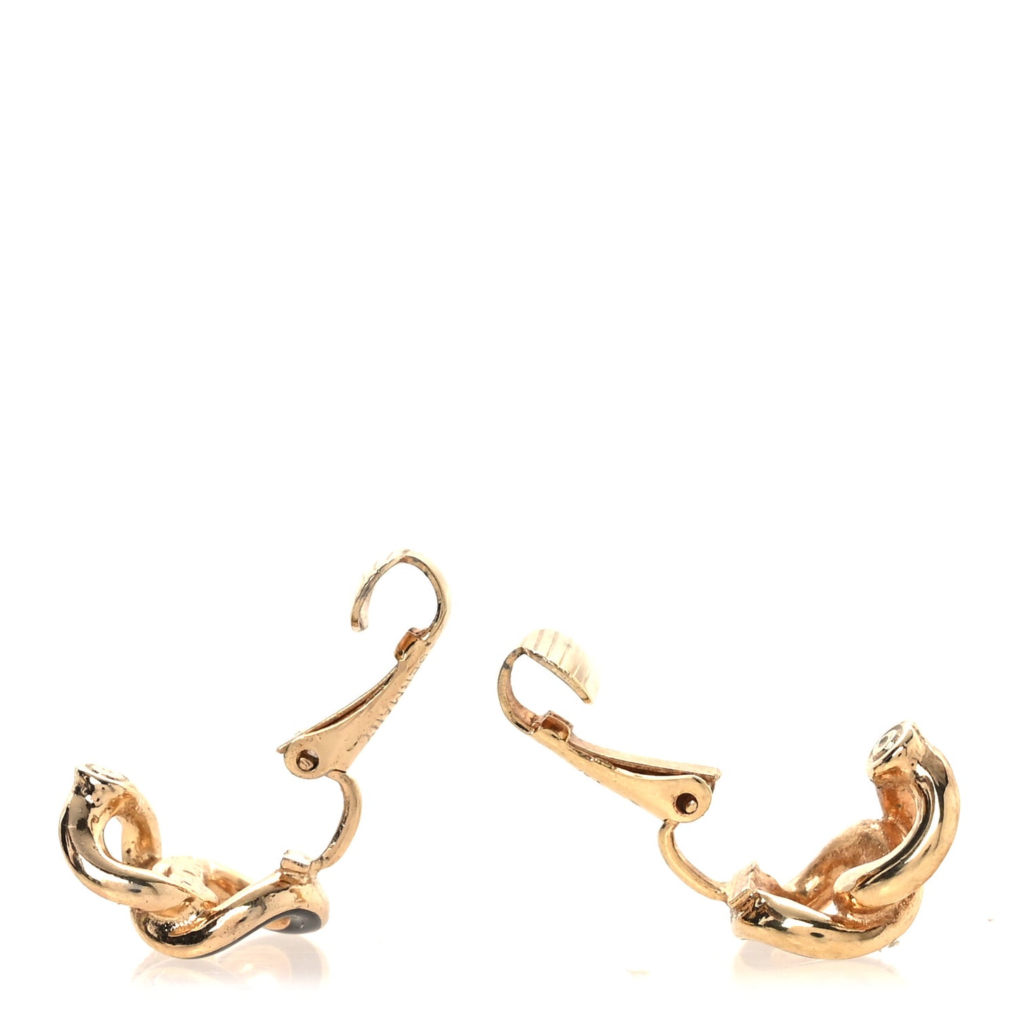 Crystal Enamel Chain Link Clip On Earrings Gold Black