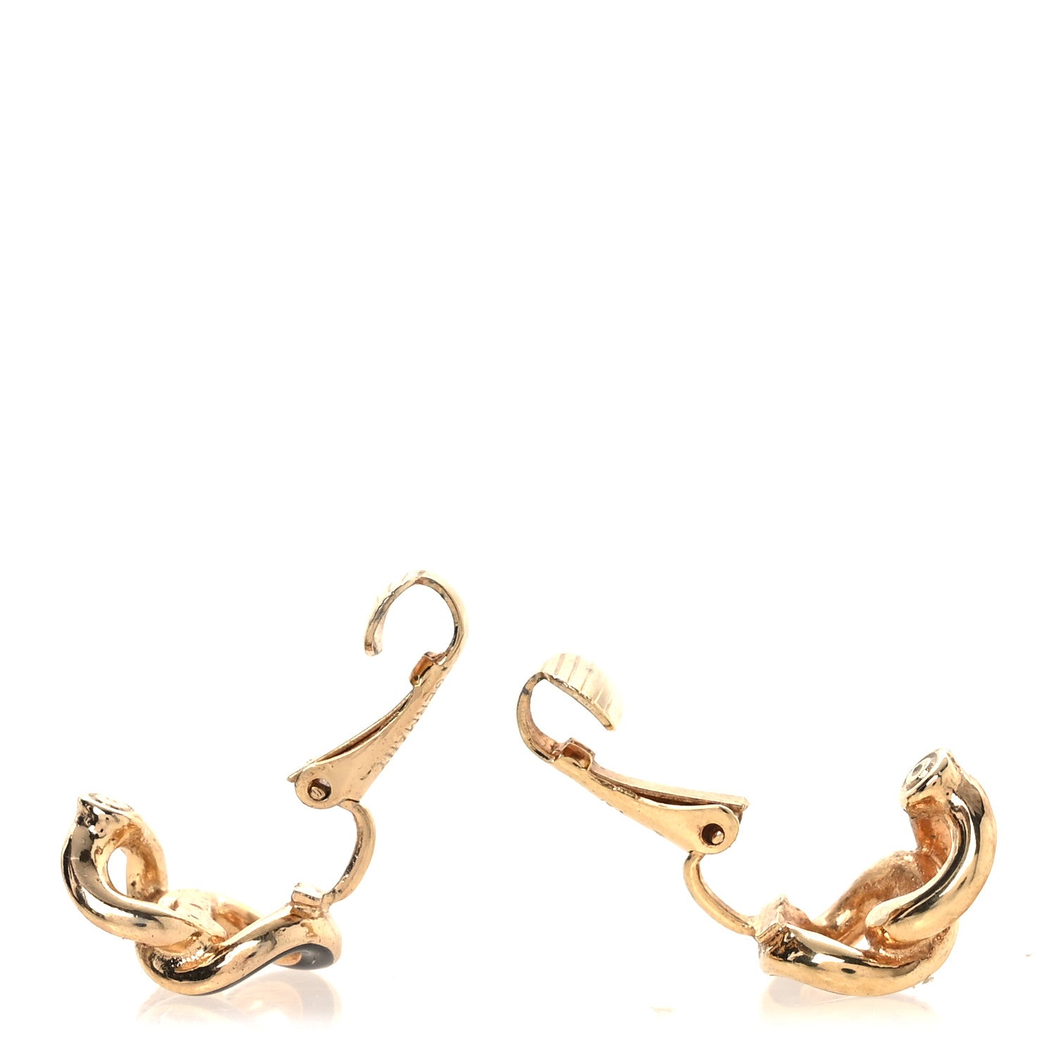 Christian Dior Crystal Enamel Chain Link Clip On Earrings Gold Black 3 of 5