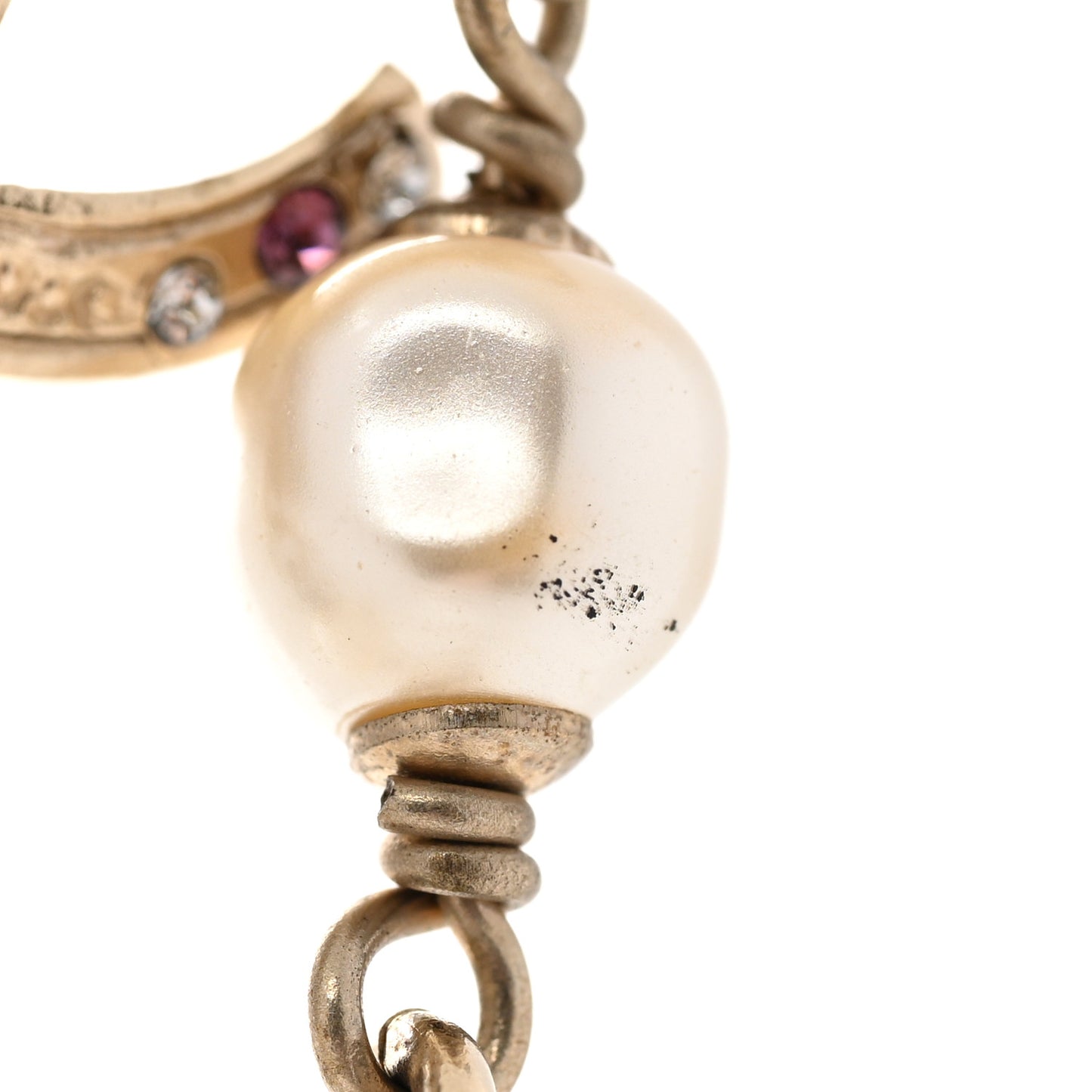 Beaded Pearl Crystal CC Long Strand Necklace Gold Purple
