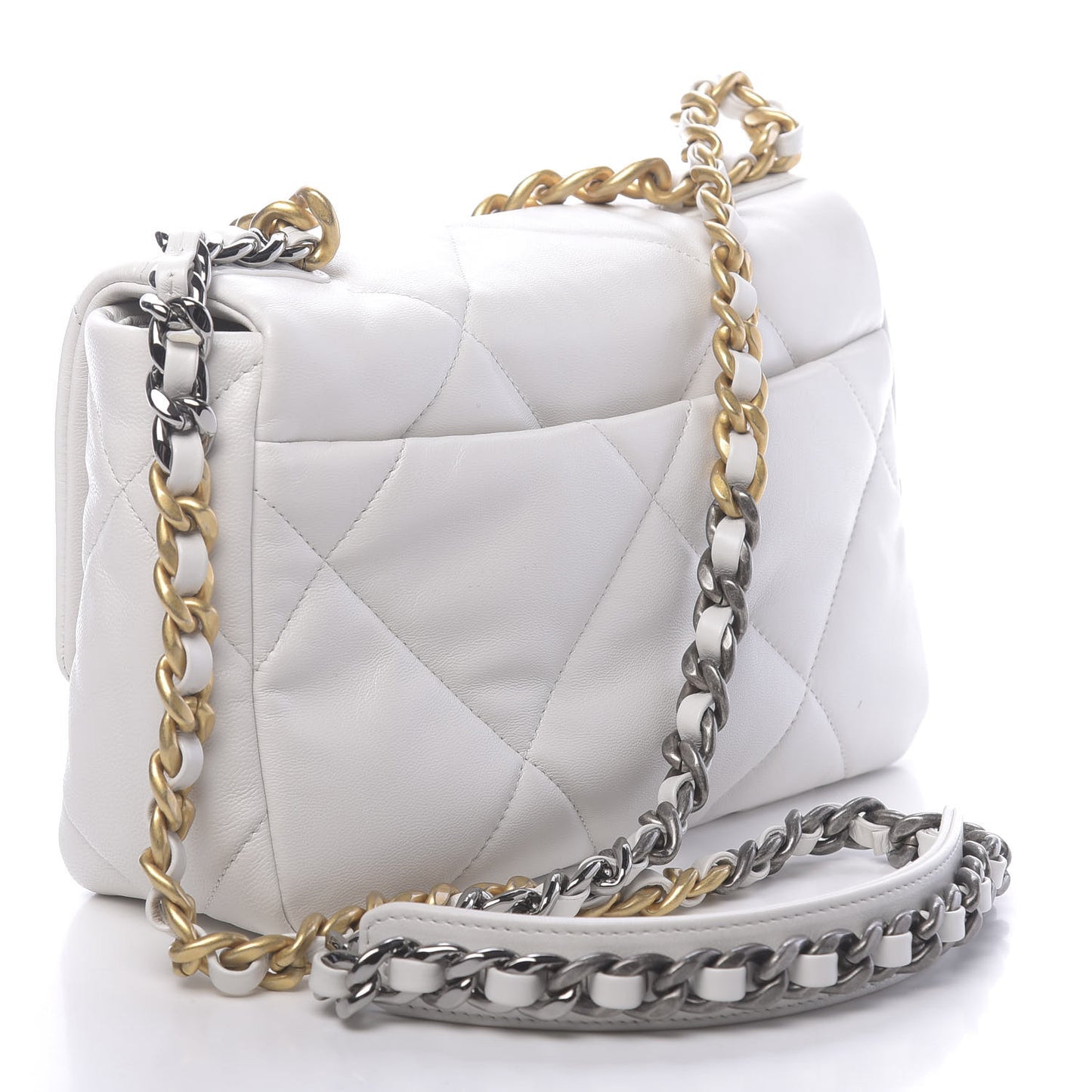 Goatskin Quilted Medium 19 Flap White