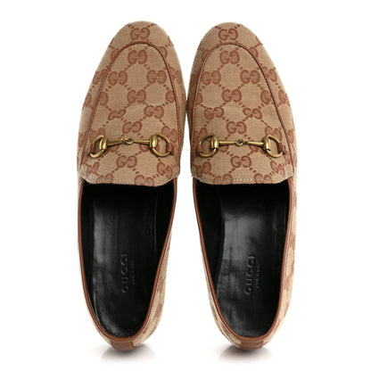 Gucci Canvas GG Monogram Horsebit Womens Jordaan Loafers 38 Beige Ruggine Rust 2 of 12