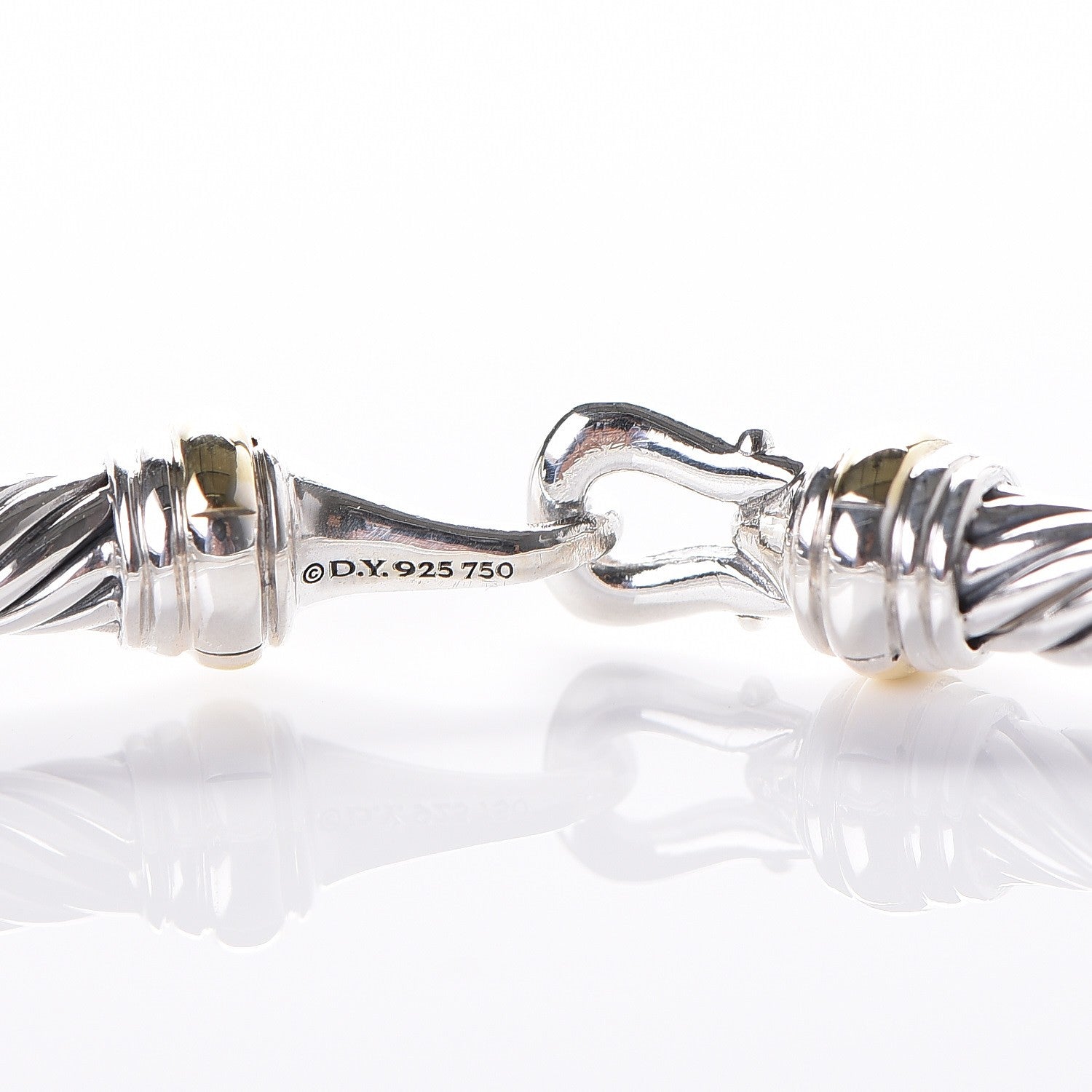David Yurman Sterling Silver 18K Yellow Gold 4mm Cable Buckle Bracelet 4 of 5