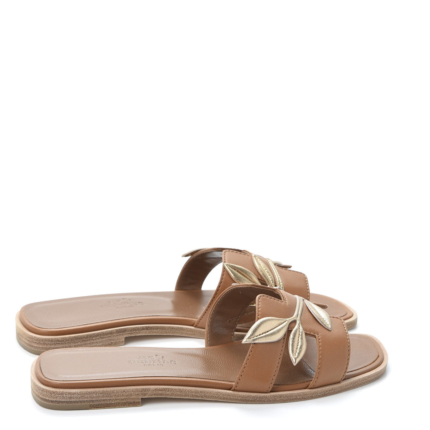 Metallic Lambskin Nappa Laurel Oran Sandals 35 Naturel Champagne