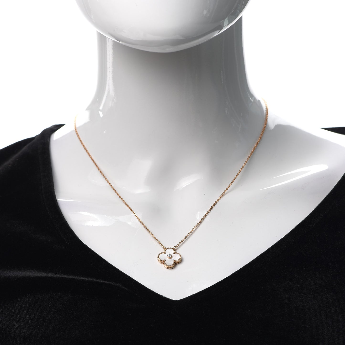 18K Rose Gold Diamond Mother of Pearl Vintage Alhambra Pendant Necklace