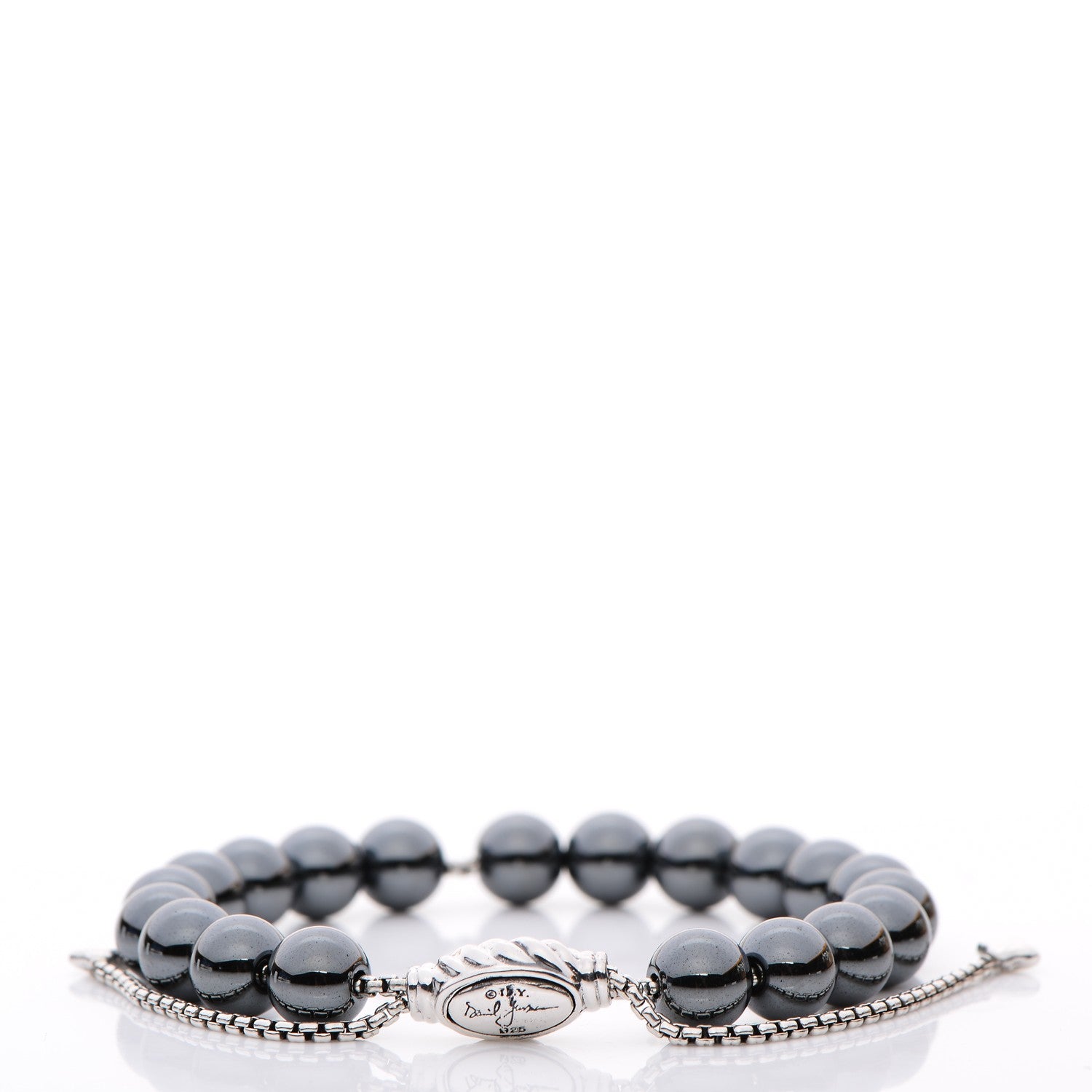 David Yurman Sterling Silver Hematite 8mm Spiritual Beads Adjustable Bracelet 3 of 4