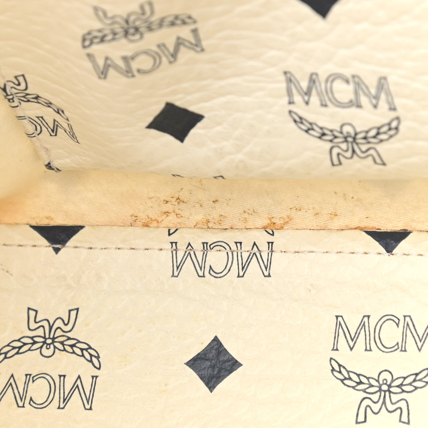 MCM Lambskin Coated Canvas Monogram Chain Tote White 14 of 15