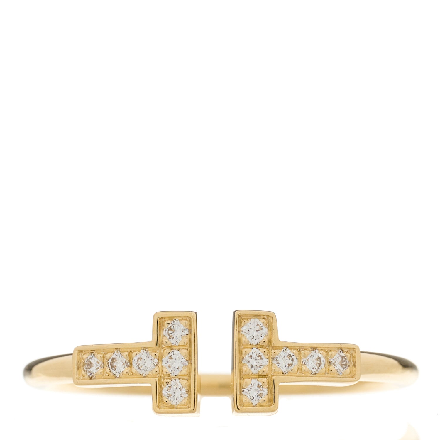 Tiffany 18K Yellow Gold Diamond T Wire Ring 58 8.5 1 of 5
